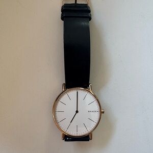 Skagen Gold and Black Leather Watch